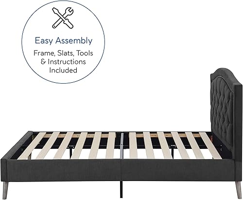 Miniatura 10 de Classic Brands Coventry - Cama de metal con cabecera tapizadaSoportes de tablones de madera, matrimonial, gris claro