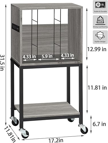 Miniatura 7 de MOOACE Mesa de tocadiscos, estante de vinilo con puertos USB y tomas de corriente, gabinete de soporte para almacenamiento de hasta 90 álbumes,