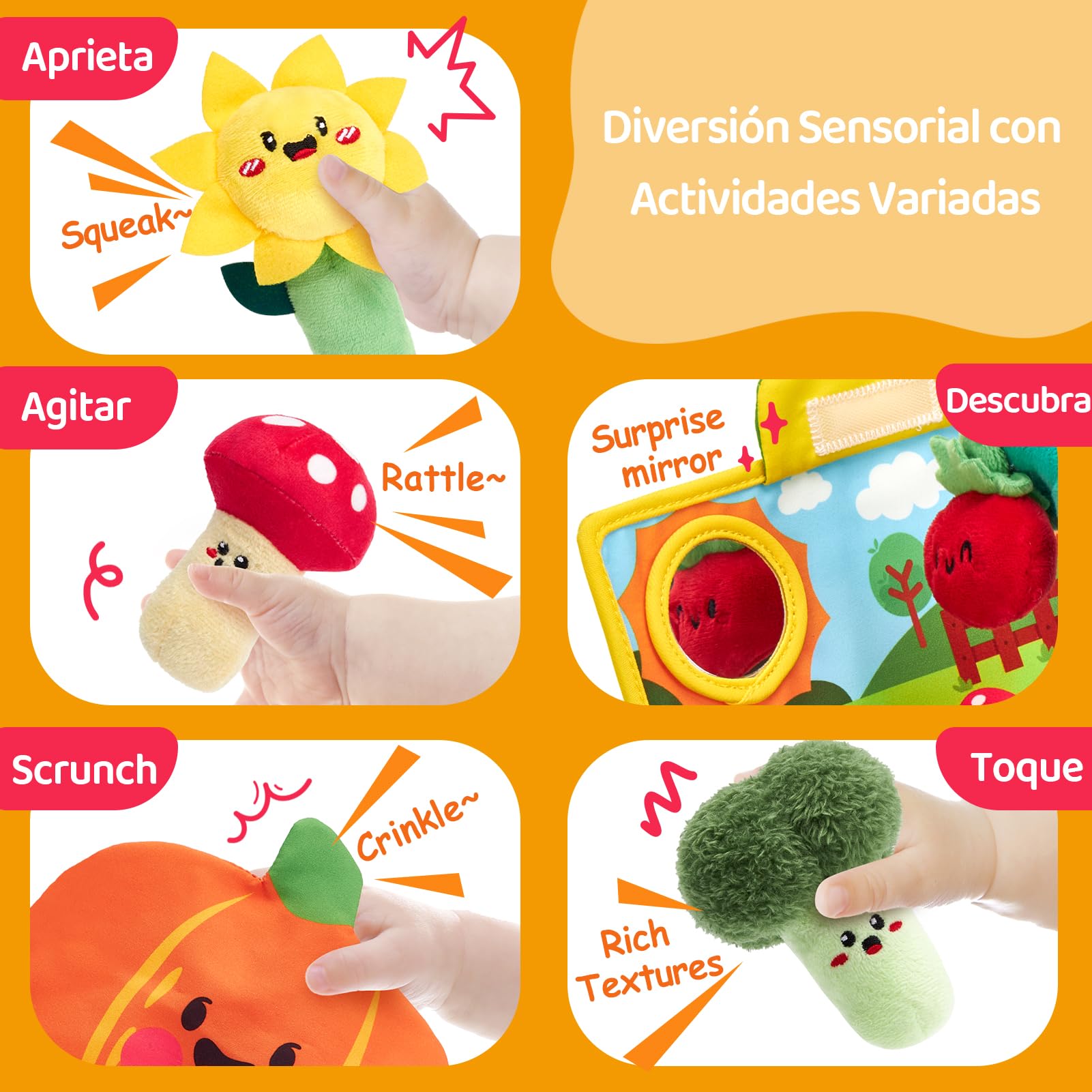 hahaland Juguetes Montessori 1 año - Peluche Sensorial Interactivo Juguetes Bebes 6-12 Meses, Maleta de Plantas Juguete Viaje Educativo Regalo 1 2 años