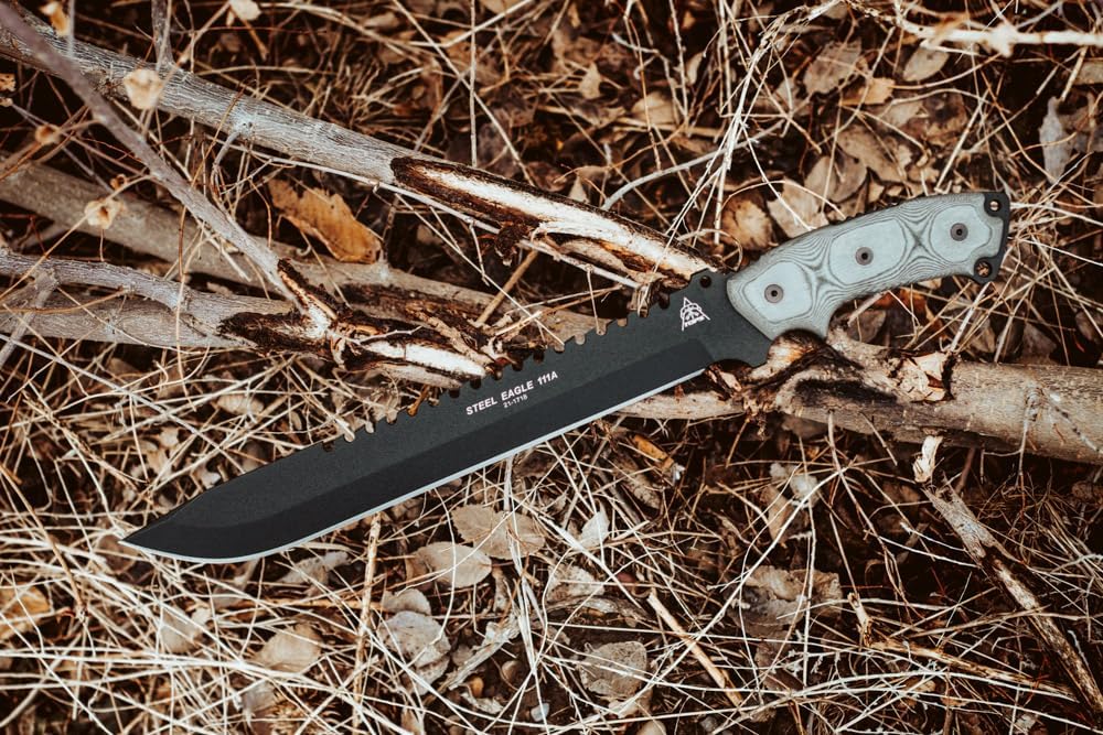 Tops Knives Steel Eagle 111A Hunter's Point Full Tang Fixed Blade- Black Ballistic Nylon Sheath (Black Linen Micarta Handle)