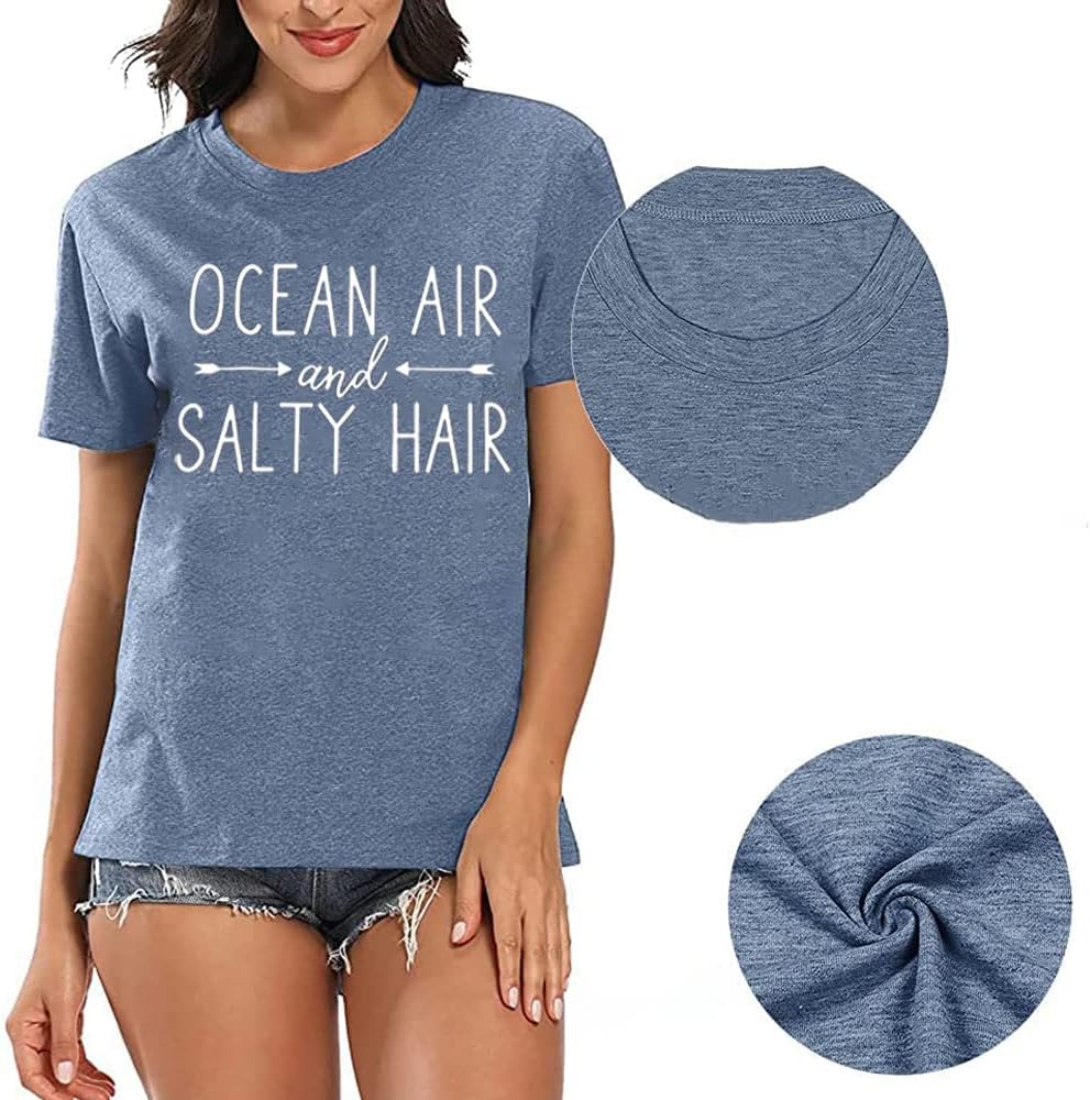 Ocean Air and Salty Hair Womens Graphic T Shirt Causal Short Sleeve Funny Shirt Top Tee Athletic Shirts - Image 6