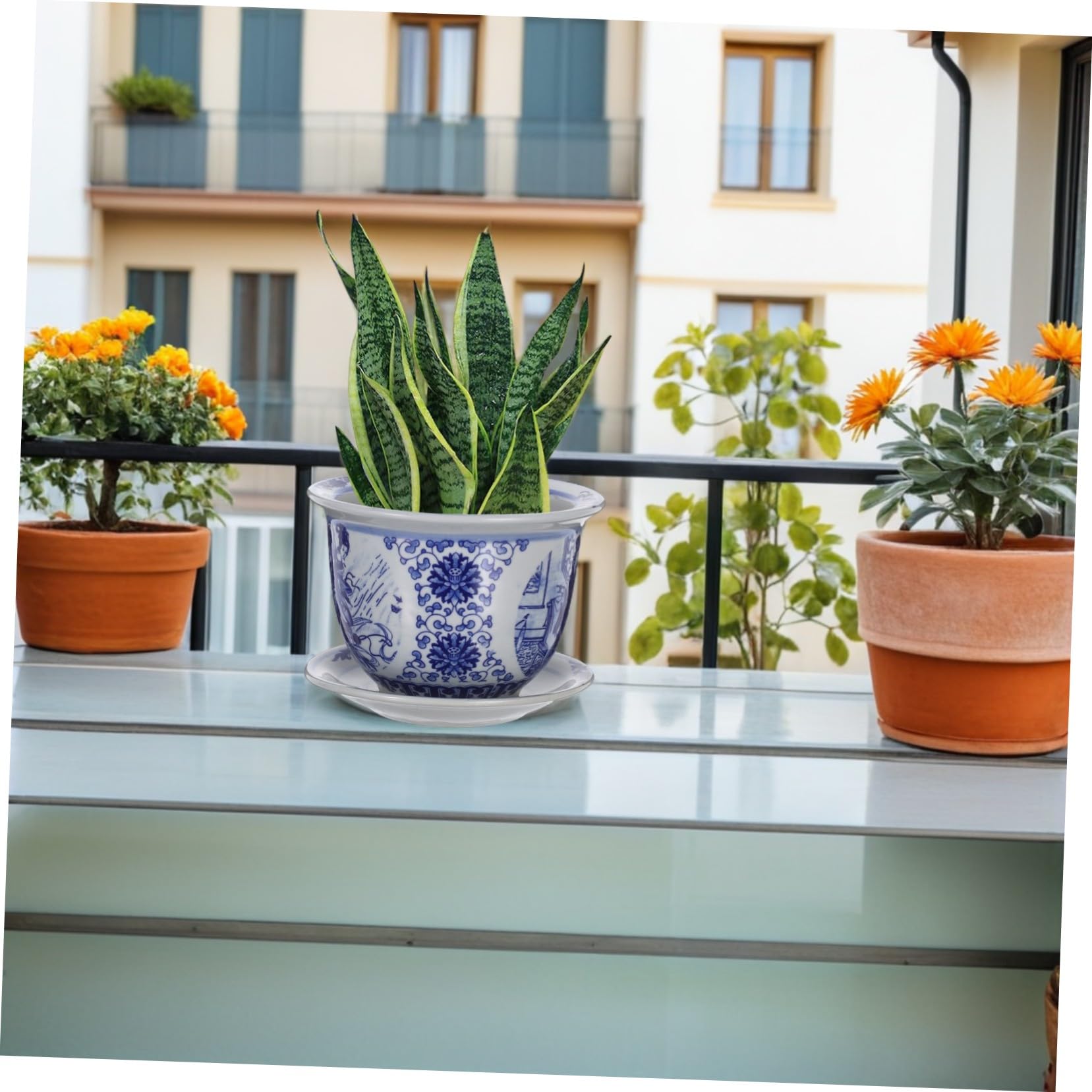 Ipetboom Ceramiczny Doniczka Do Roślin Wewnętrznych z Podstawką Chiński Niebiesko Biały Wzór Dekoracyjny Kwiat Doniczka Do Sukulentów i Bonsai