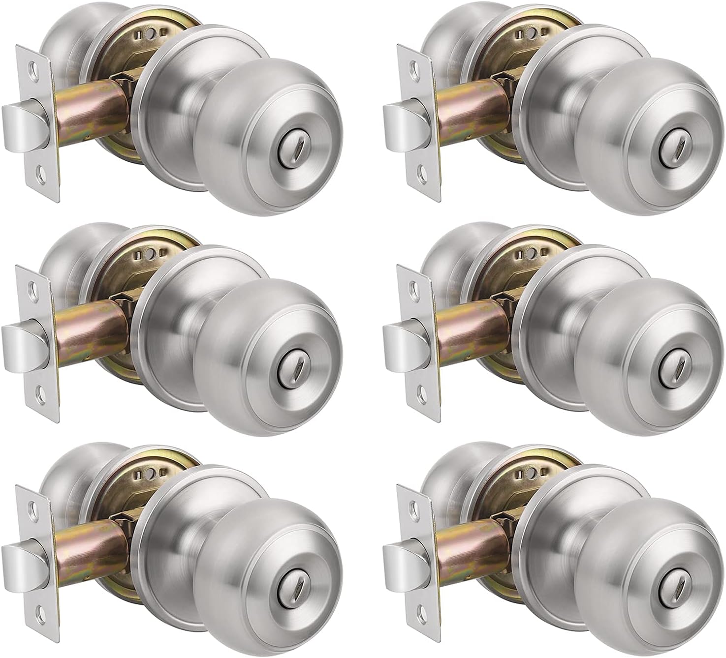 Probrico (6 Pack) Privacy Door Knobs and (6 Pack) Passage Door Knobs Bundle, Satin Nickel Interior Door Knobs for Bath/Bed and Hall/Closet