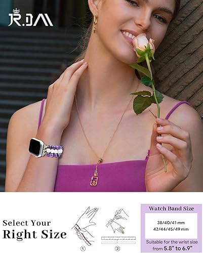 Miniatura 44 de JR.DM Natural Stone Beaded-Bands Women Compatible with Apple Watch Series 11 10 9 8 7 6 5 4 SE 3 2 1 Fashion Stretch Handmade Bracelet Fancy Boho