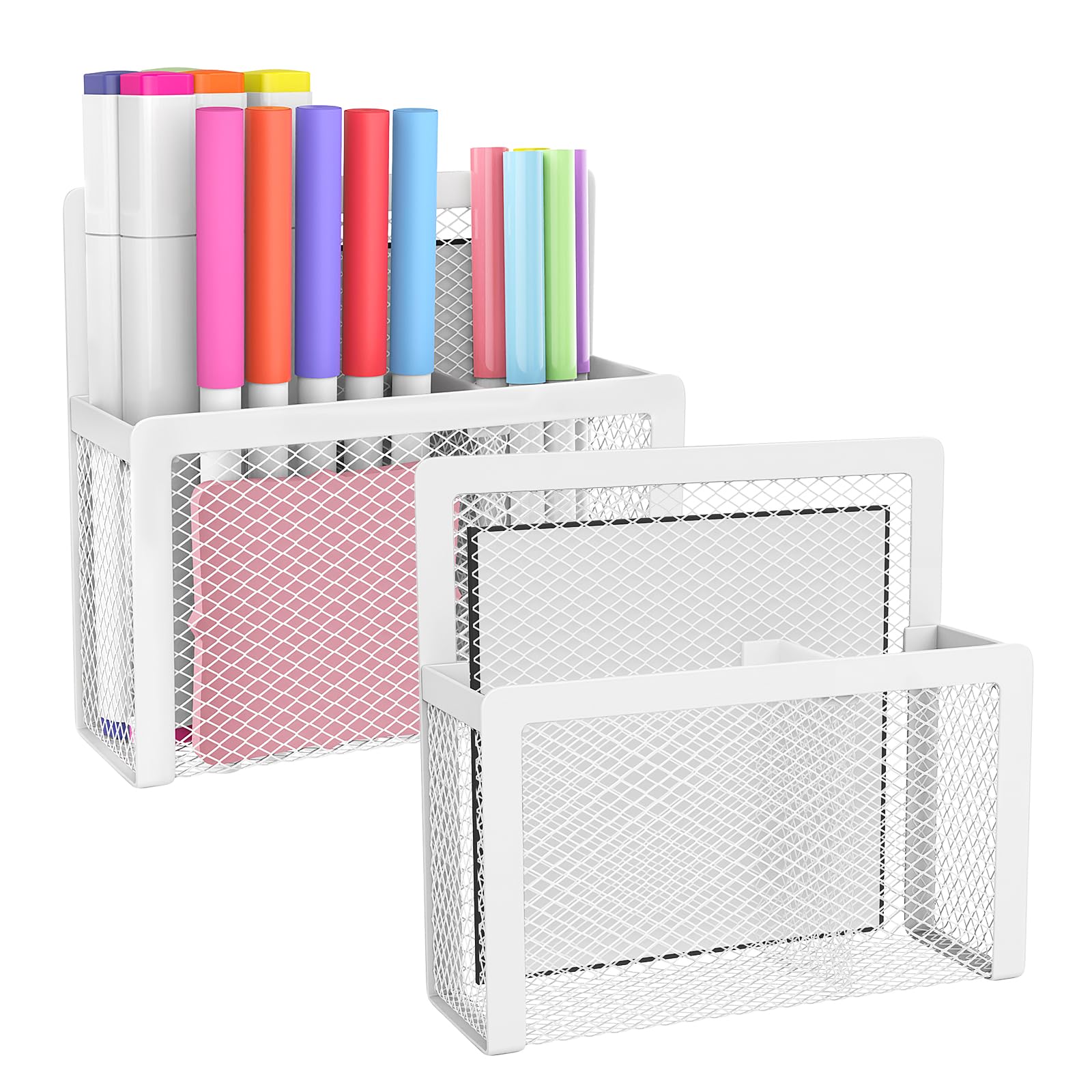 MoKo 2 Stück Magnetischer Stifthalter aus Netzgewebe zur Aufbewahrung, Magnetische Stifthalter für Whiteboards, Magnetische Organizer für Kühlschrank, Spind, Schule, Büro, Zuhause – Schwarz