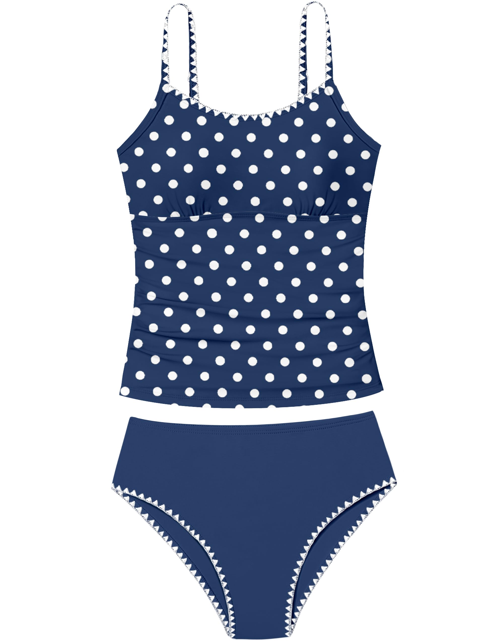Girls Swimsuit Solid Color Tankini Contrast Trim Swimwear 2 Piece Bathing Suit Padded Swimsuits for Teens 9-16Y