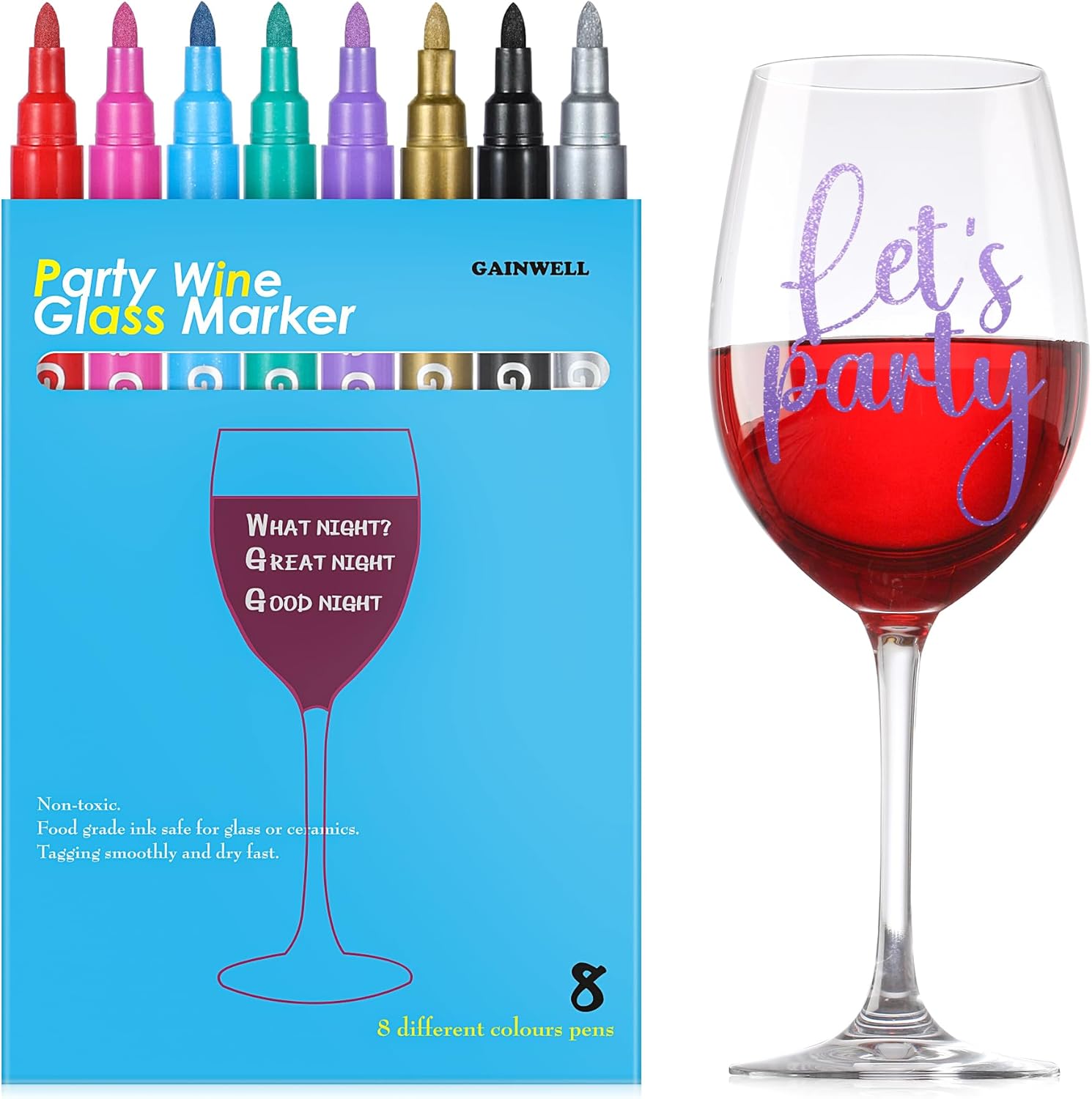 GAINWELL Wine Glass Markers Pack of 8 FoodSafe NonToxic Wine Glass