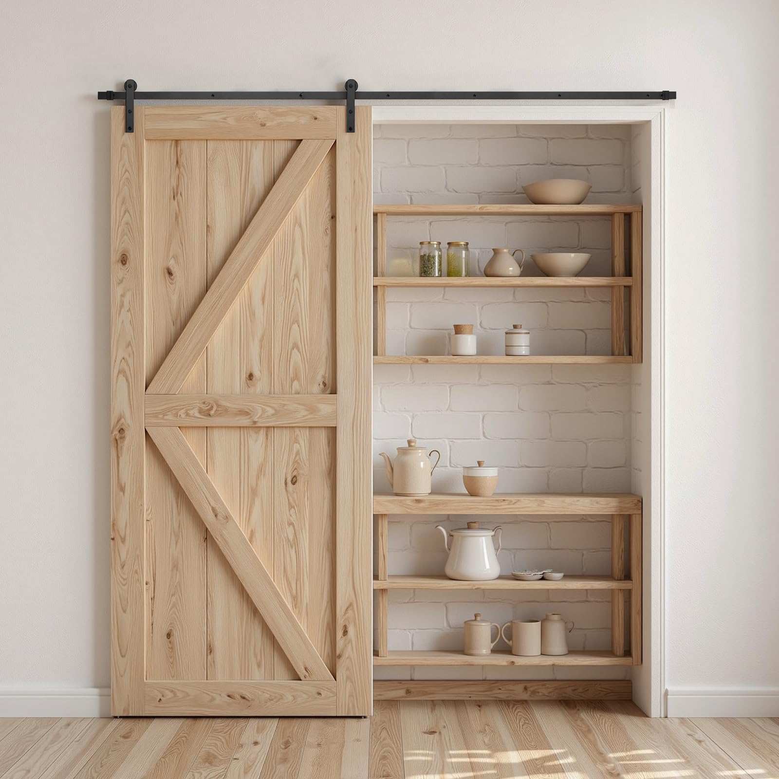 VEVOR Kit Ferramenta per Porta Scorrevole da Fienile 3048 mm, Capacità 150 kg, Compatibile con Larghezza max. 1524 mm e Spessore da 34,9 a 44,45 mm, Binario Resistente Rullo a Forma L, Nero