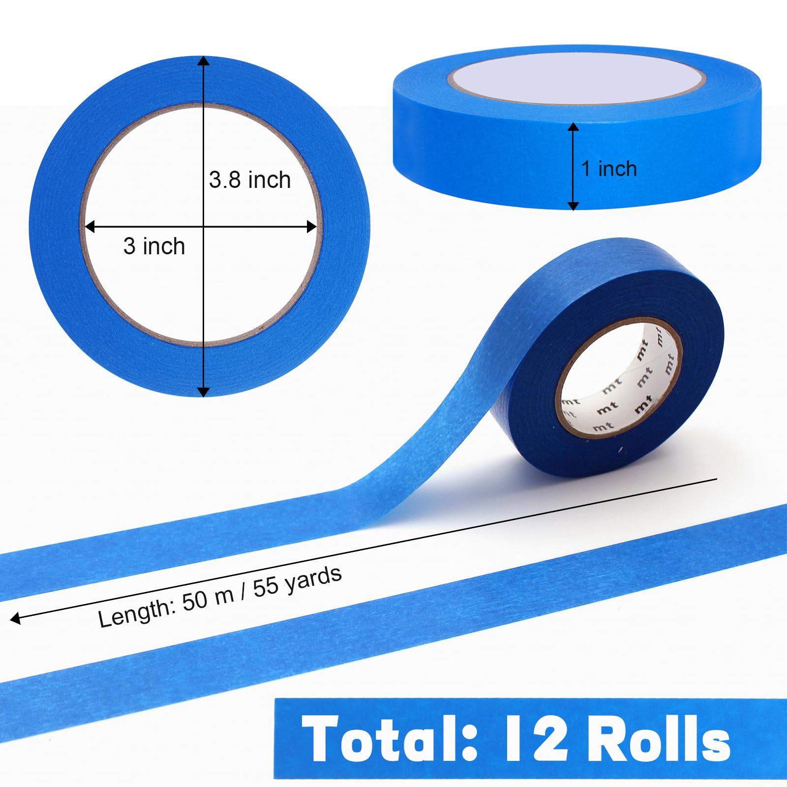 Storystore Blue Painters Tape Lot de 12 rouleaux de ruban adhésif de 3,5 cm de large x 12 m pour protéger les surfaces murales