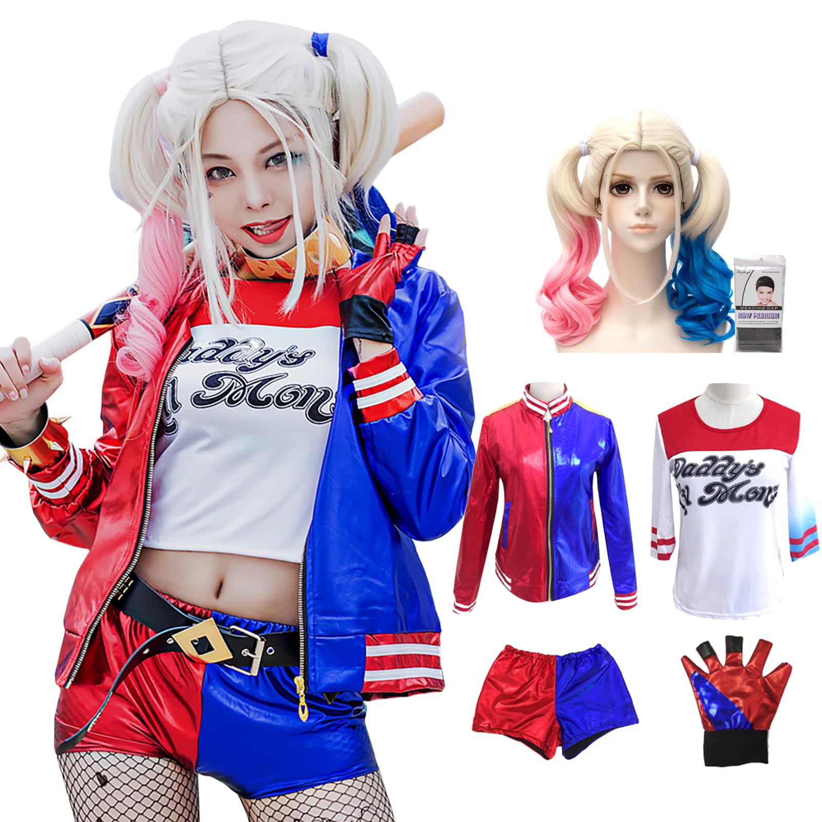 新品 公式 スーサイドスクワッド ハーレイ・クインツインテールキャップ Amazon.co.jp: 【Sanjucos】 ウィッグ付き ハーレイ・クイン