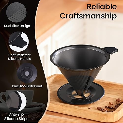 Miniatura 5 de 【2.0 mejorado】 Cafetera de acero inoxidable, filtro de café de goteo reutilizable sin papel y colador de café para una sola taza de preparación a