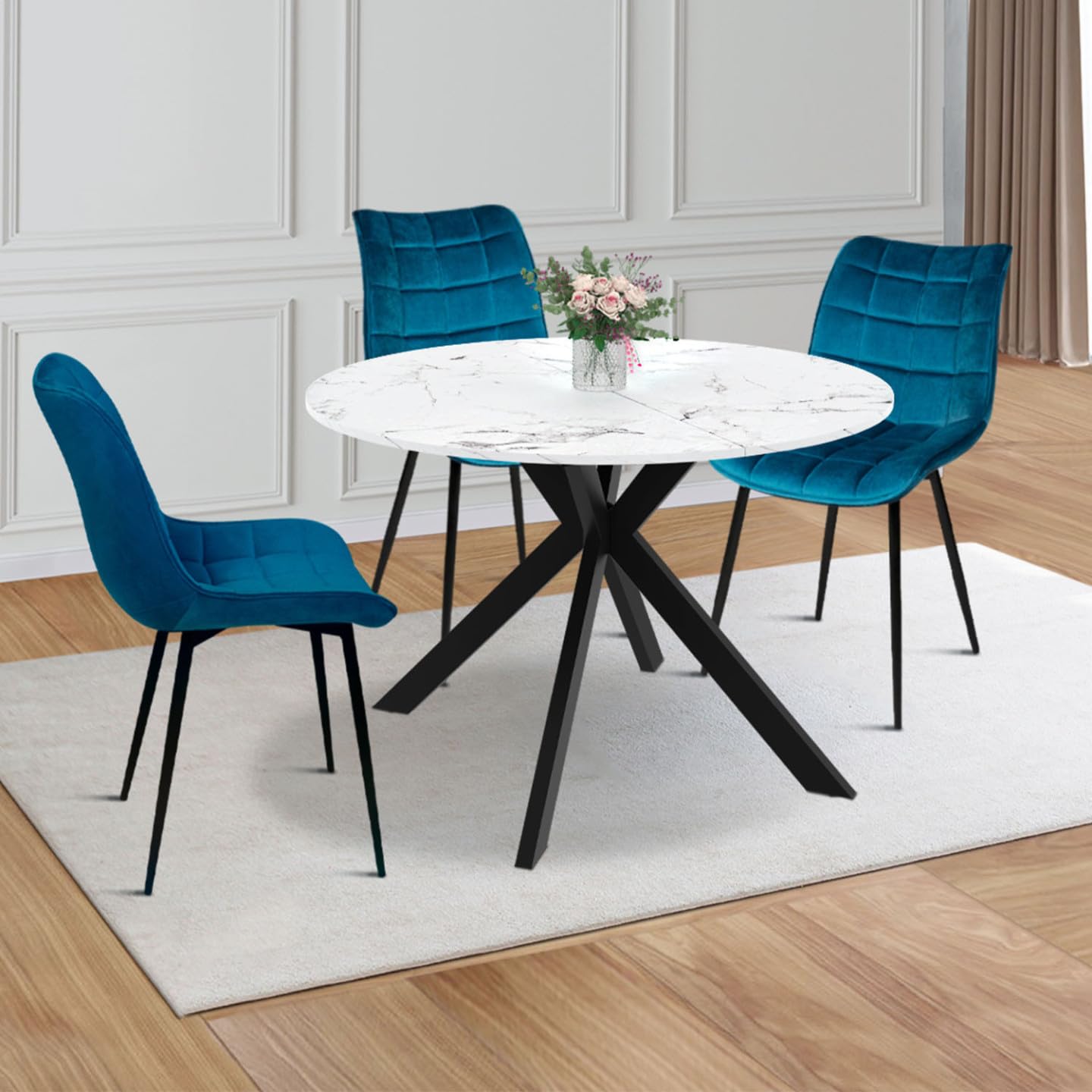 IDMarket - Table à Manger Extensible Ronde Alix 110-200 cm Effet marbre