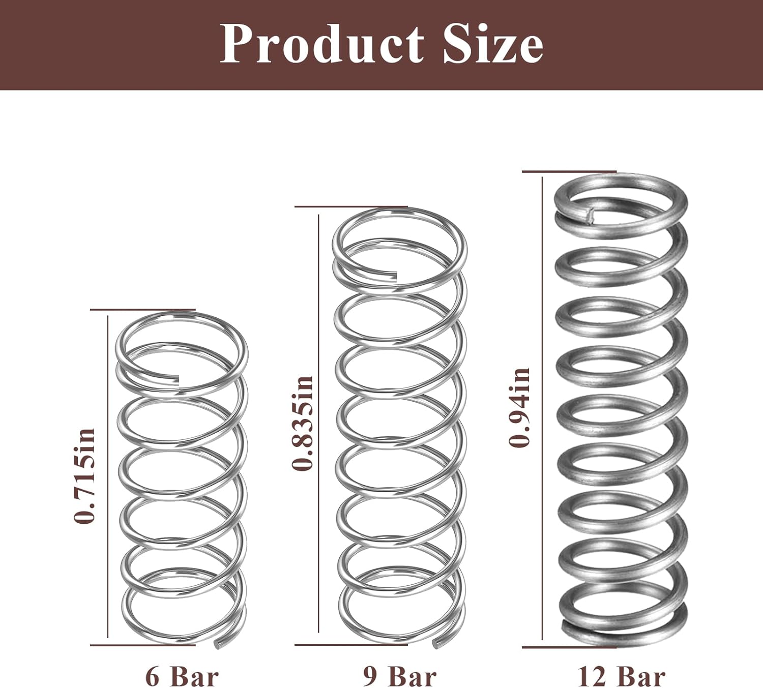 Diagram showing the three OPV springs with their respective lengths labeled for 6 Bar, 9 Bar, and 12 Bar pressures.