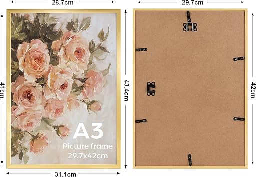 Giftgarden A3 Picture Frame Gold, Elegant A3 Photo Frame for Displaying Posters, Certificates, and Artwork Horizontally or Vertically on the Wall