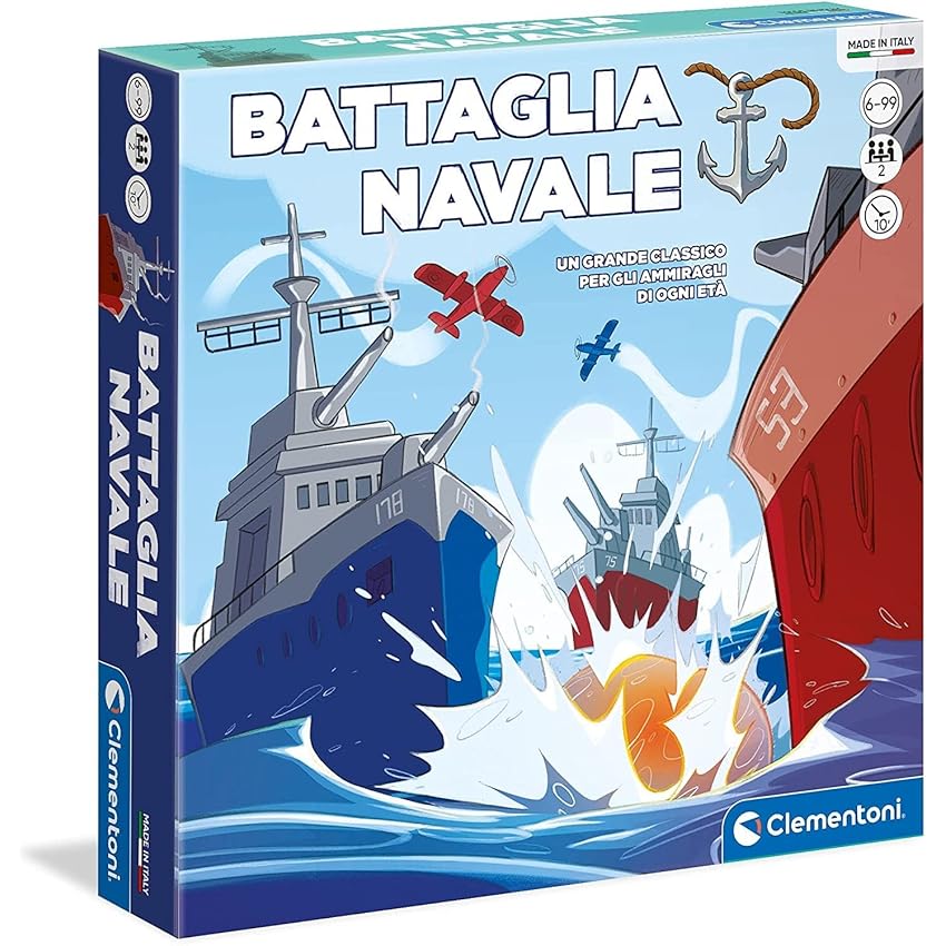 Clementoni - Battaglia Navale, Gioco da Tavolo di Strategia e Logica, per Bambini 6+ Anni e Adulti, con 2 Tabelloni, Idea Regalo Made in Italy, Lingua Italiana, 16635