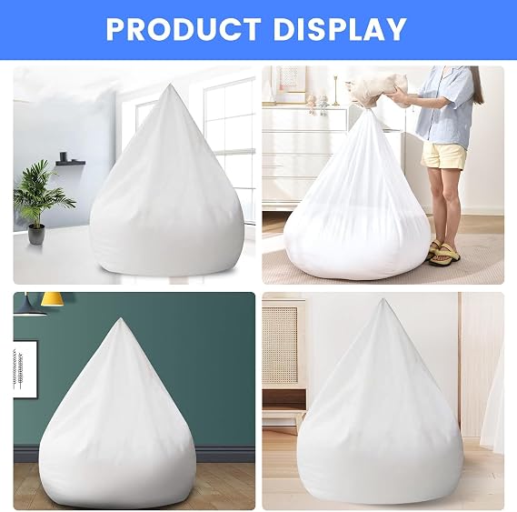 Bean Bag Cover, M-Size 80x90cm Fabric Replacement Cover, Lazy Sofa Liner for Adults & Kids, White&Grey, Living Room, Garden, No Filler