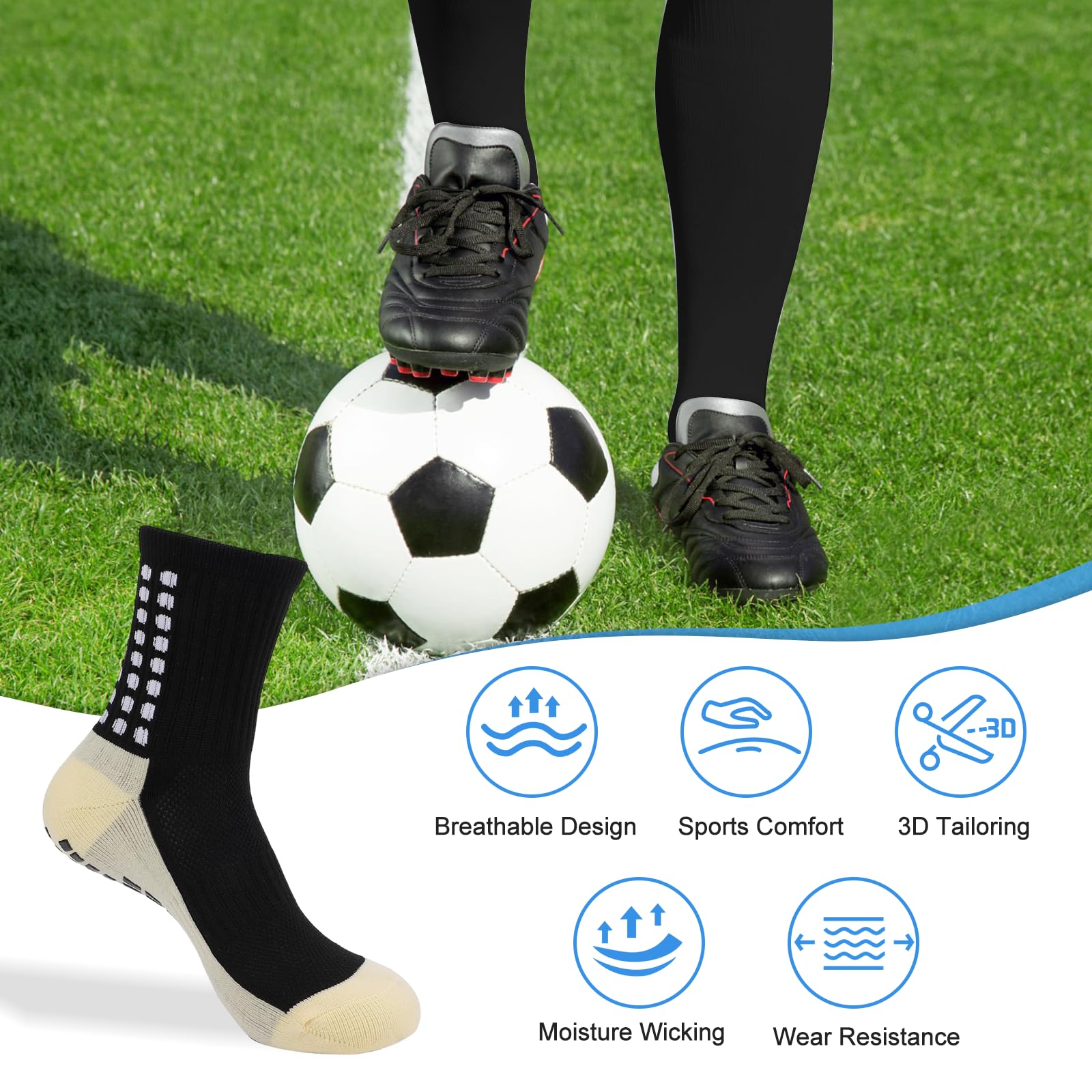 TecoKart® Black Grip Socks with Shin Guard Sleeves – Anti-Slip Football Socks for Ultimate Control & Comfort – Breathable Sports Socks for Men with Cushion Support 1