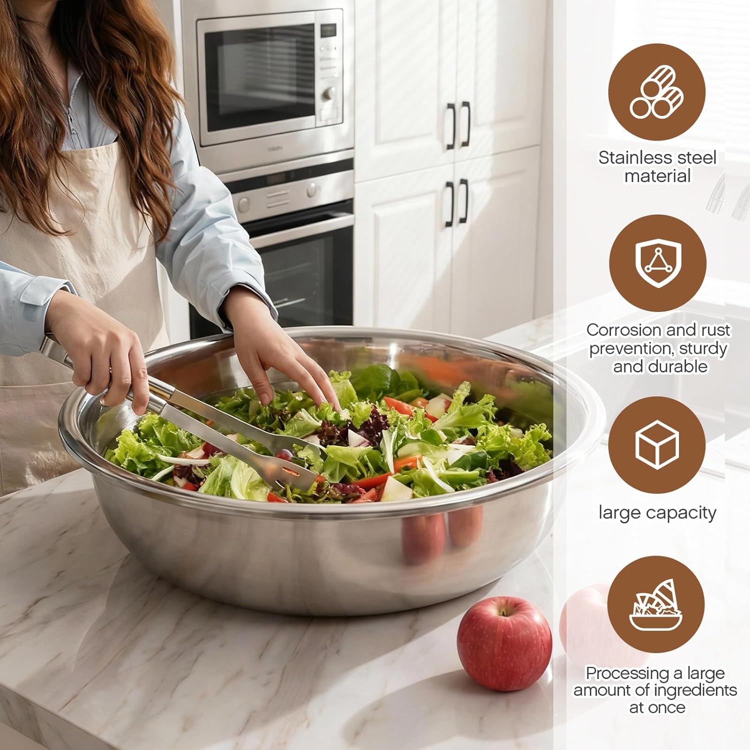 Lounsweer 2 Pack 50 Quart Stainless Steel Large Mixing Bowl 27.5" Silver 304 Stainless Steel Extra Large Capacity Stackable Mixing Bowl for Commercial Kitchens/large Families/school Cafeteria