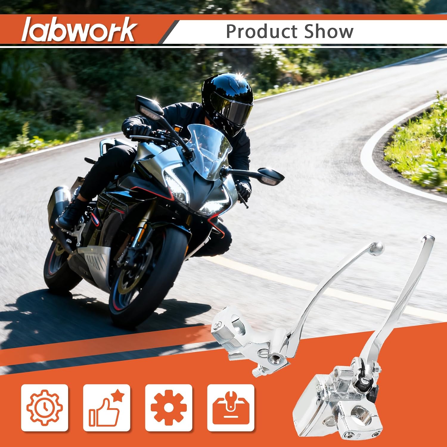 labwork Universal Left Clutch Lever and Right Hydraulic Brake Master Cylinder Replacement for Any Motorcycles with 1 Inch 25mm Handlebars Chrome