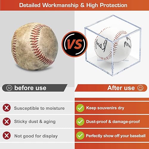 Miniatura 10 de Paquete de 4 vitrinas de béisbol  Soporte cuadrado de acrílico con protección UV, cajas de exhibición de béisbol de tamaño oficial, cubo de