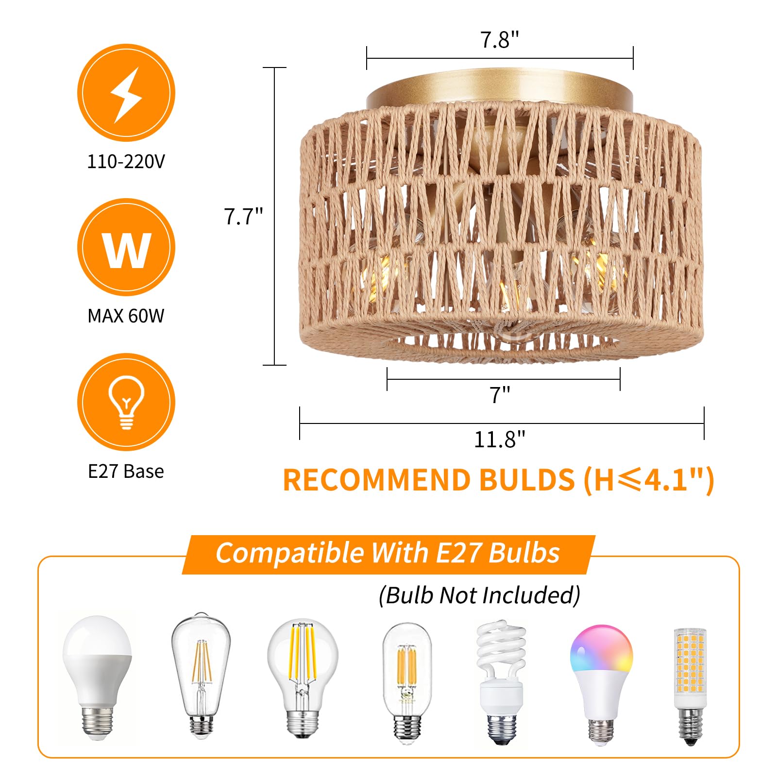 FRIDEKO HOME Deckenlampe Boho,3 Flammig Deckenleuchte Vintage mit Rattan Lampenschirm Hängelampe E27 Fassung für Wohnzimmer Esszimmer Schlafzimmer Küche Flur
