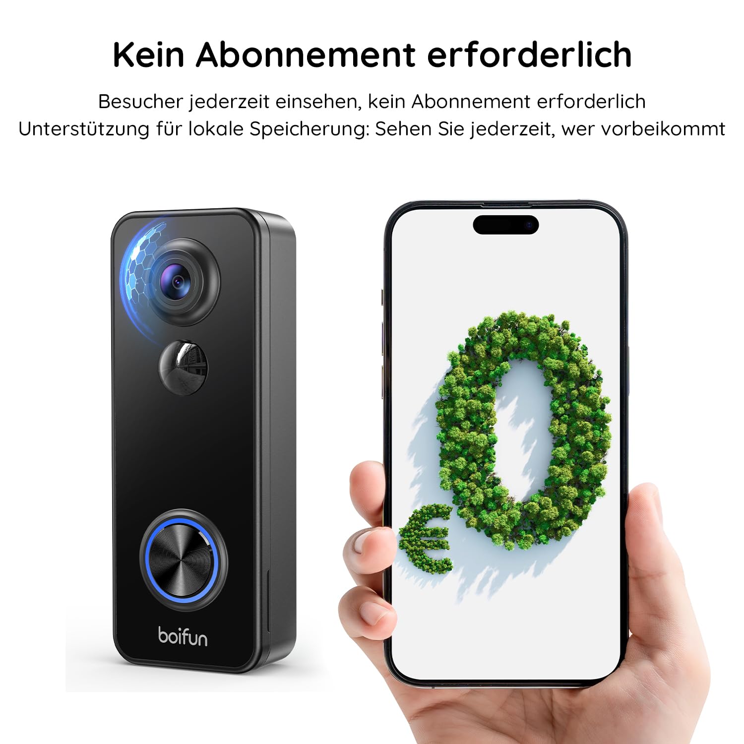 BOIFUN 2K WLAN Video Türklingel mit Kamera, Funkklingel mit Kamera,Alexa-kompatibel, 180° Ultrabreiten Sichtfeld, 2-Wege-Audio,AI Bewegungserkennung, Ohne ABO, 2,4GHz, IP65