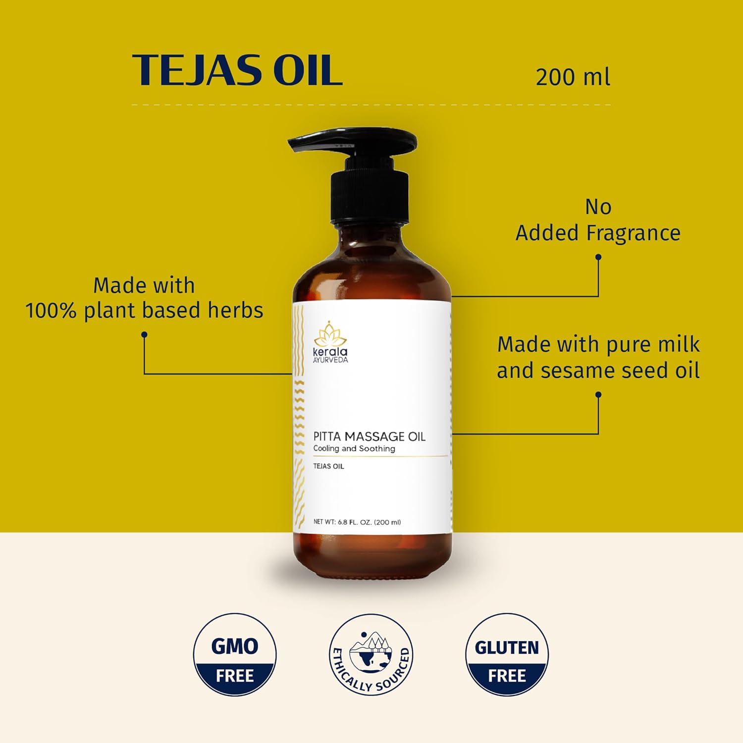 Kerala Ayurveda Cooling Herbal Massage Body Oil | Mind Calming Properties | Nourishes & Hydrates Skin | Indian Madder Root Rich | Ideal for Balancing Pitta Dosha | Tejas Oil - 6.8 Fl Oz - Image 3