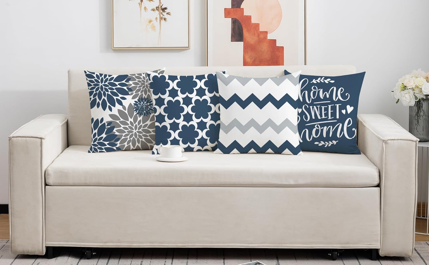 Blue Farmhouse Pillow Cover 18 x 18 Inch Set of 4 Spring Summer Throw Pillow Covers Double-Sided Printing Pillow Case for Sofa Home Decor - Image 8