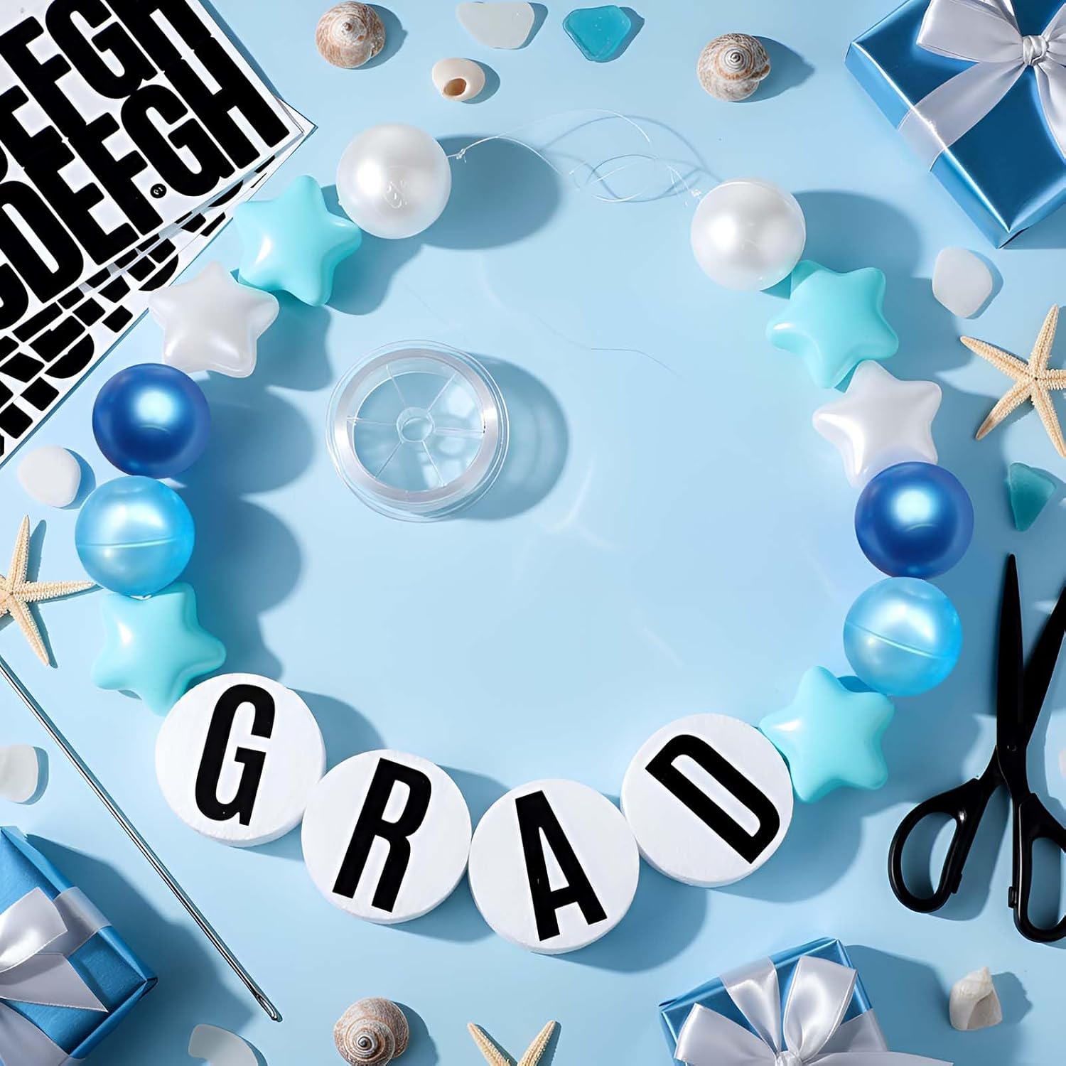 Simgoing 103 Pcs DIY Graduation Lei Giant Friendship Bracelet 2026 Grad Necklace Garland Jumbo Birthday Friendship Banner Kit Famous Singer Customizable Party Decor(Blue)