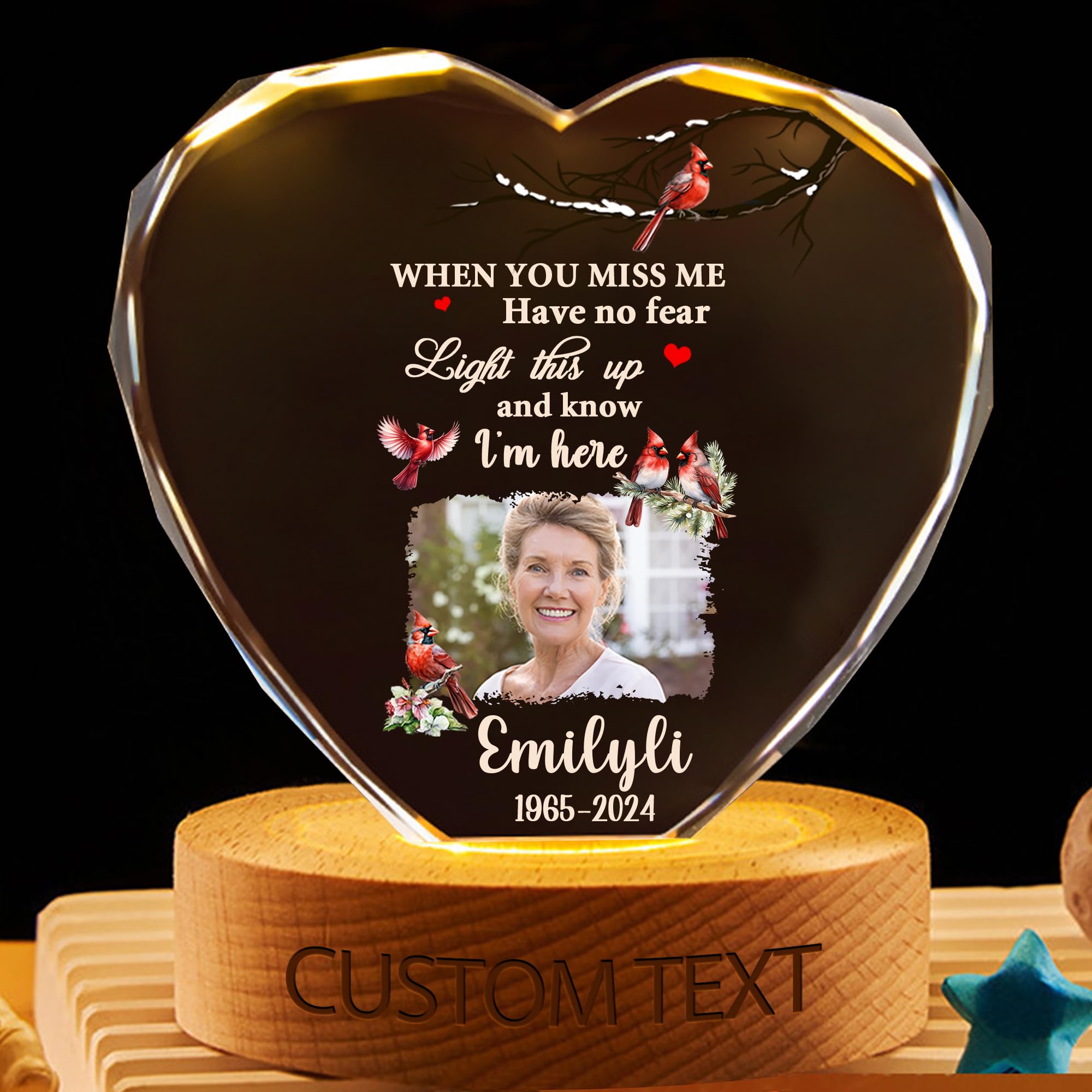 KKIIOEXX Personalized Photo Crystal Lamp,Custom Photo Light Up Night Light Memorial Keepsake,Remembrance Memorial Sympathy Gift for Loss of Loved One