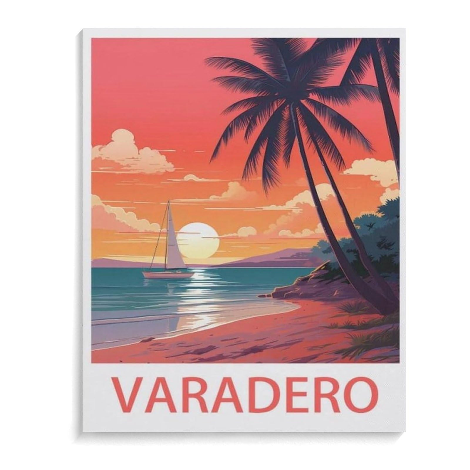 Paint by Numbers，Varadero Beach Vintage Travel Posters，Exquisite Oil Painting by Numbers Kits for Beginners(50x60cm-L61