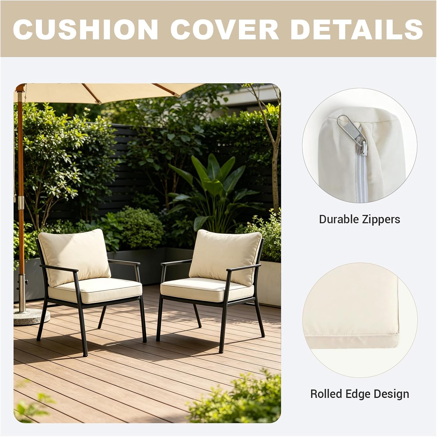 Loungewave 4Pcs Outdoor Cushion Covers, Patio Cushion Covers Replacement for Patio Furniture Sofa Couch, Soft Flexibility Washable Reusable Furniture Protector (Beige,Cover Only)