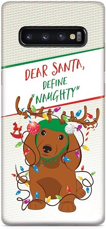 Inspired Cases - Compatible with Galaxy S10 Plus Case - 3D Textured Protective Phone Case for Samsung Galaxy S10 Plus - Dear Santa, Define Naughty - Christmas Dachshund