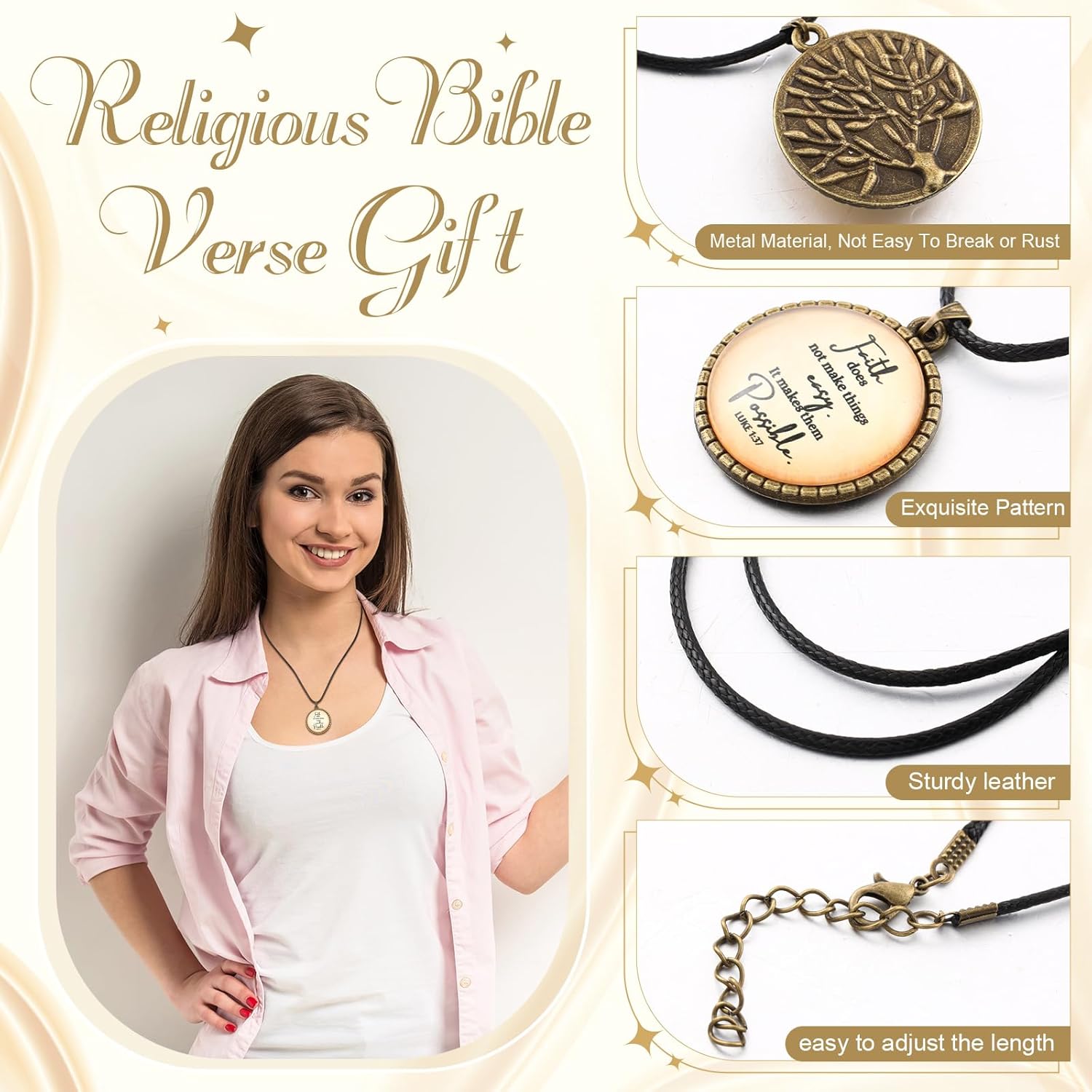 36 Pcs Easter Christian Gifts for Women Christian Charms Necklace for Women Religious First Communion Gifts Bulk Bible Verse Faith Necklace Prayer Scripture Pendant with 18 Inch Chain - Image 3