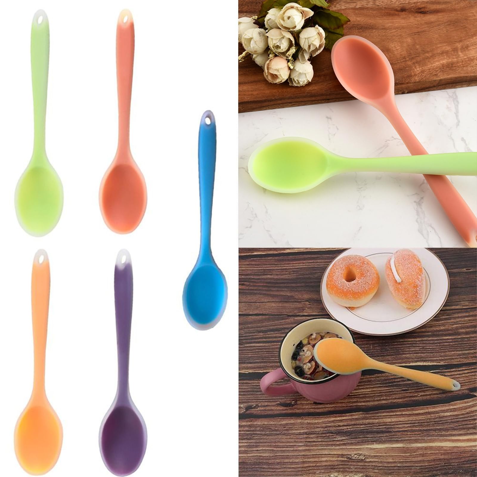 couponhub 2 Pcs Silicone Dinner Spoon, Multi-purpose Surrounding Transparent Design Soft Texture Ergonomic Design for Mixing Soup Rice Porridge Spoon Serving Kitchen Restaurant(Green)