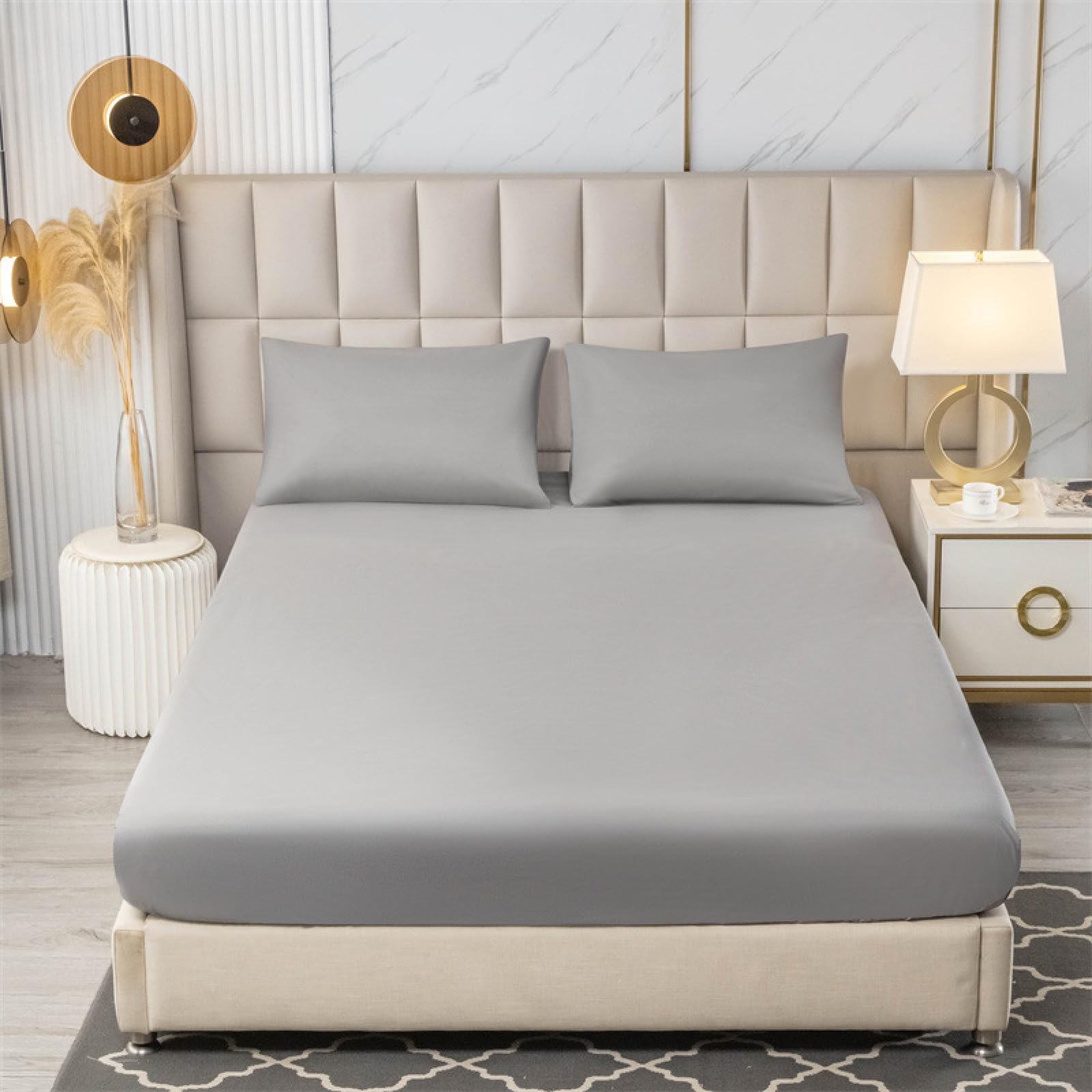 Suaves Cómodas,Cómoda Funda de colchón Impermeable cepillada Agradable a la Piel, Funda Protectora de colchón Antideslizante de Color sólido, Gris, 120 * 200 cm (47 X 79 Pulgadas)