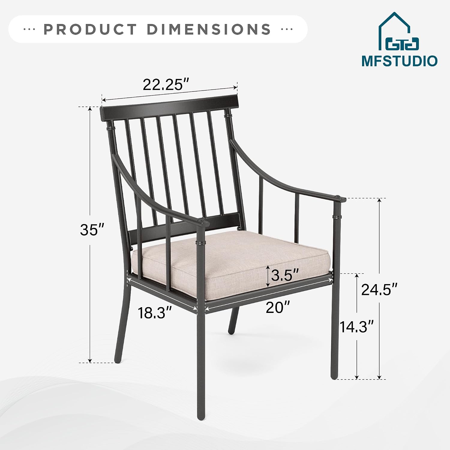 MFSTUDIO Outdoor Dining Chairs Set of 2, Patio Dining Chairs with Metal Frame，Outdoor Patio Furniture Chairs for Deck Bistro Lawn & Garden