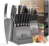 Vista 11 de Juego de Cuchillos, NANFANG BROTHERS Juego de Cuchillos de Cocina de Damasco de 15 Piezas con Bloque, Mango Ergonómico de ABS para Juego