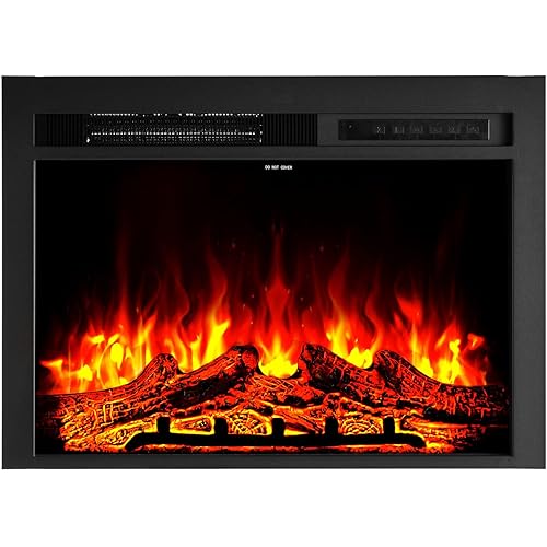 VEVOR 35 inch Electric Fireplace Insert, Recessed & Wall-Mount, 5000BTU Indoor Heater with Adjustable Realistic Flame Colors & Brightness, 8h Timer, Tempered Glass, 750W/1500W Dual Heat, Black