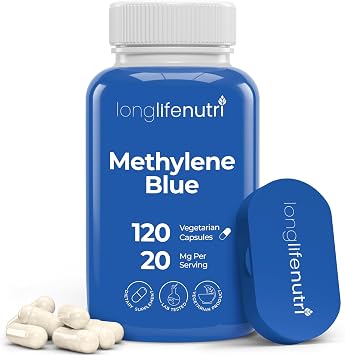 LongLifeNutri Methylene Blue Capsules, 20mg per Serving, 4-Month Supply, 120 Count Bottle, Made in USA, GMP Certified, Daily Wellness Supplement