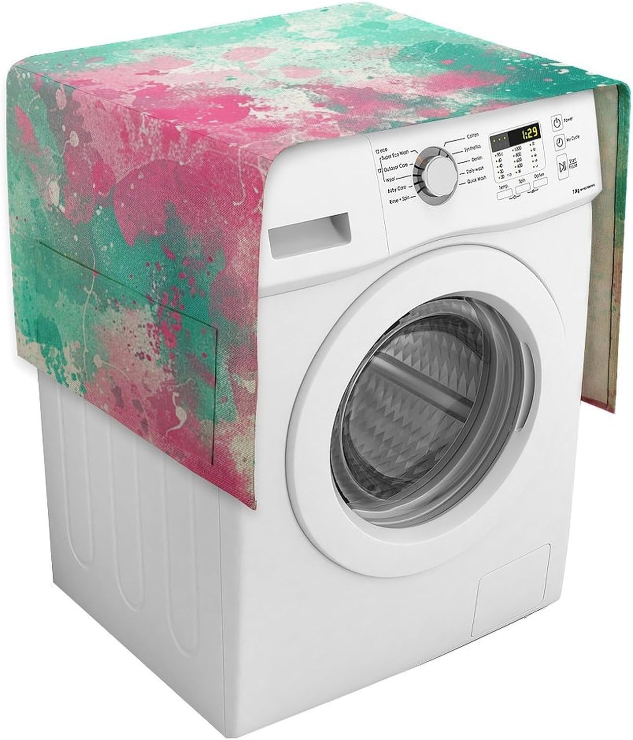 Paint Splatter Pattern Dust Cover 54.3"x20.5" Universal Washer And Dryer Covers with Storage Pockets, Non-Slip Linen Refrigerator Top Dustproof Cover for Table & Furniture