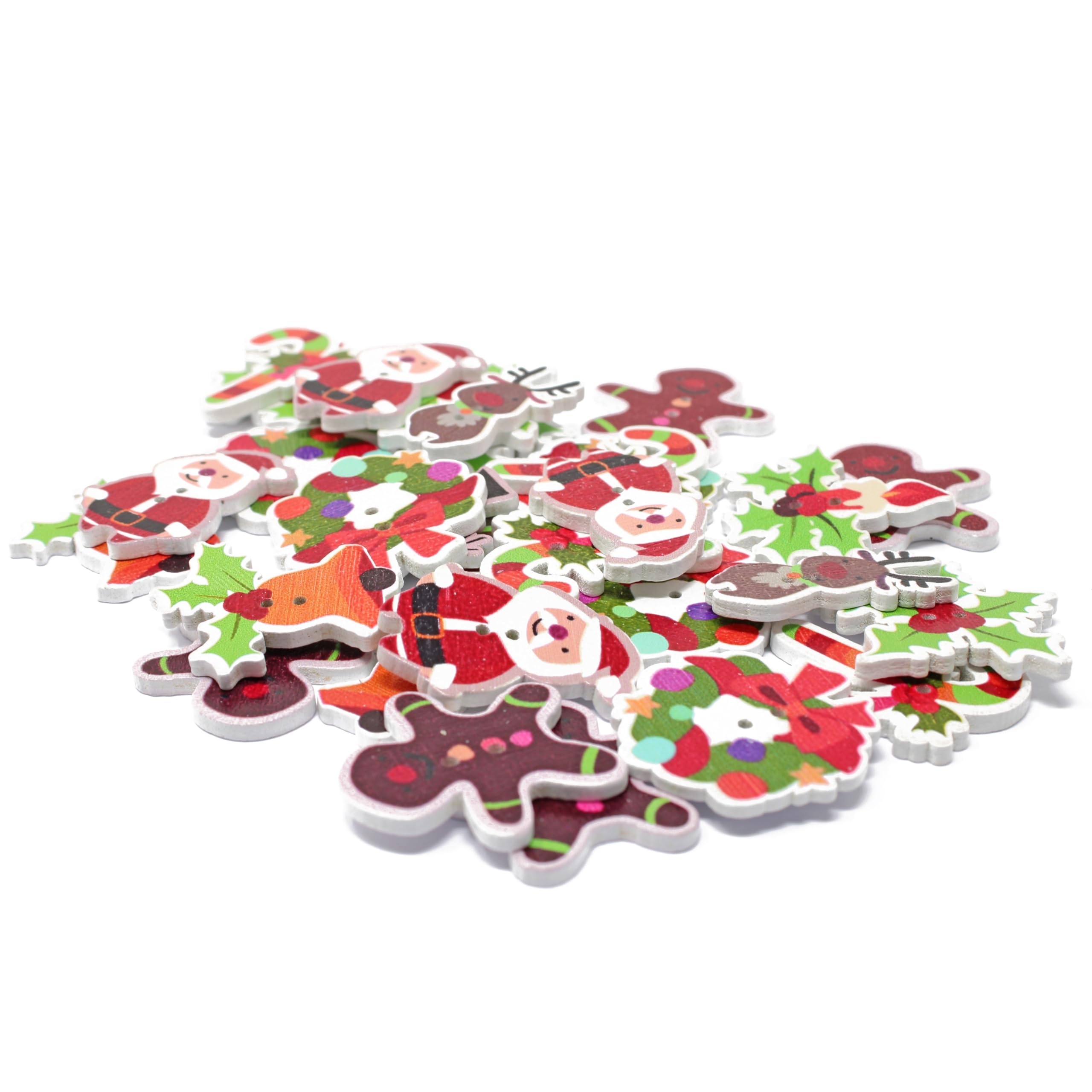 Lot De 50 Boutons De Noël En Bois – Mélange De Formes Et Couleurs | Pour Décorations, Scrapbooking, Couture - 3