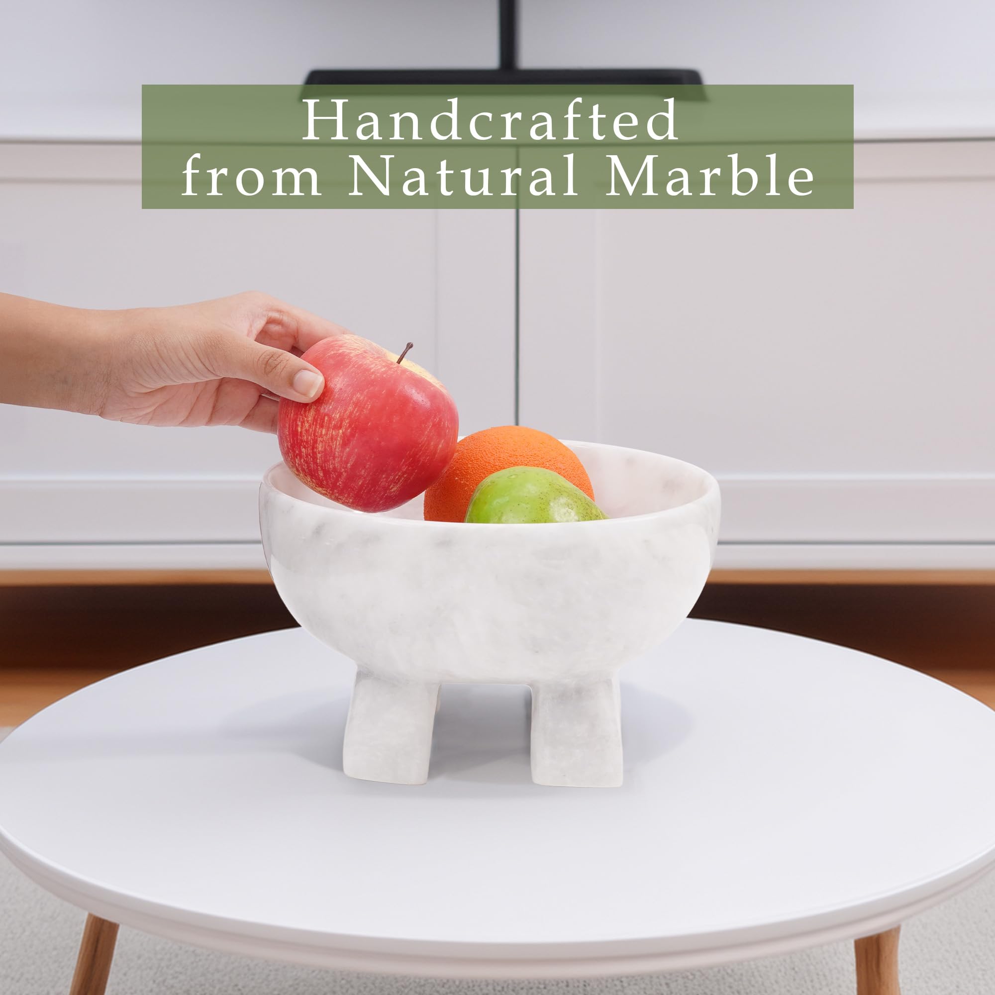 Obstschale aus Marmor, 20 cm große, handgefertigte weiße Obstschale für die Küchentheke, elegantes Deko-Accessoire, moderner Obstkorb für die Kücheneinrichtung