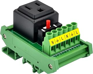 DIN Rail Mount AC 120V NEMA 5-15R Receptacle Outlet Power Module, with Resettable 6 Amp Circuit Breaker