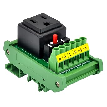 DIN Rail Mount AC 120V NEMA 5-15R Receptacle Outlet Power Module, with Resettable 6 Amp Circuit Breaker
