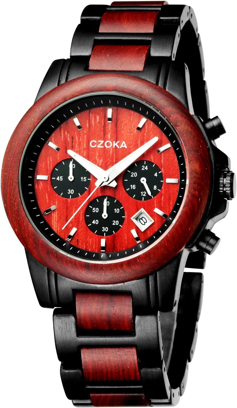 100% Sandalwood/Ebony/Zebra Wood/Japanese Quartz Movement/Adjustable Wooden Wrist Watch with Gift Box & Tool Backlight Waterproof