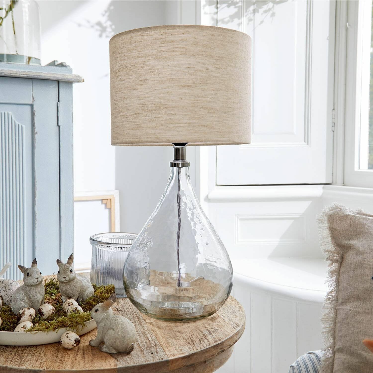 LOBERON Tischlampe Fenis – Zeitlose Eleganz Mit Geriffeltem Glas & Baumwollschirm
