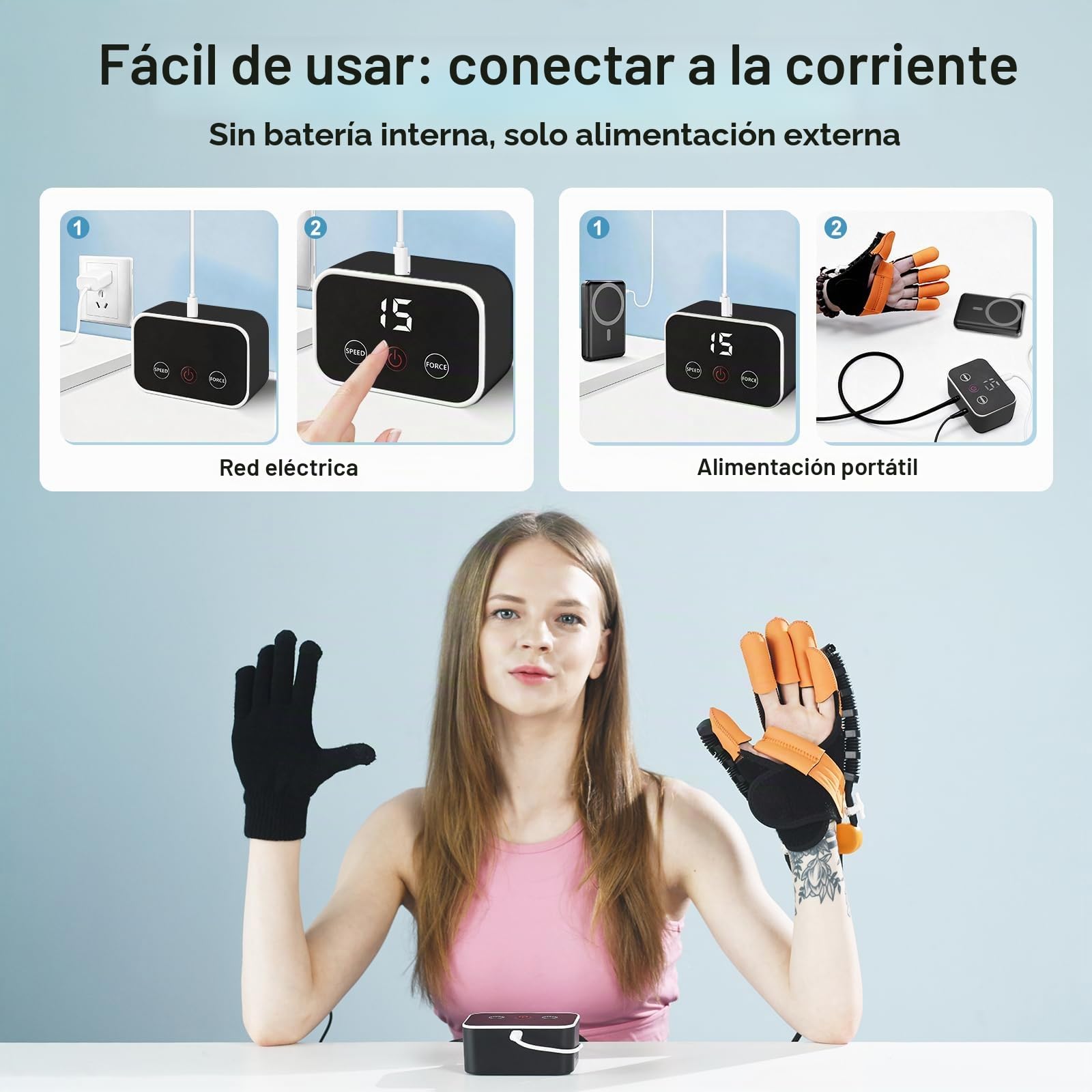 Guante Robótico de Mano para Terapia, Ejercitador Pasivo de Dedos para Recuperación de Ictus y Recuperación Motriz, Rehabilitación de la Función Manual