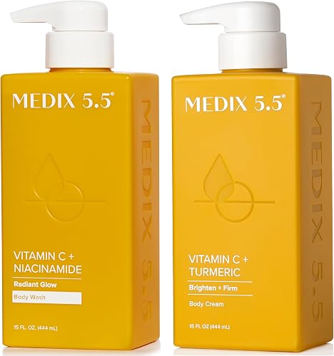 MEDIX Vitamin C Body Wash + Vitamin C Body Lotion & Face Moisturizer 2PC Skin Care Set | Anti Aging Body Lotion + Body Cleanser Skincare Set For Women, Men, Dry Skin, & Smoother Looking Skin, 2-Pack