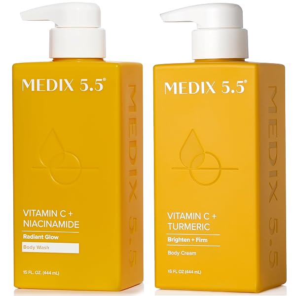 Medix 5.5 MEDIX Vitamin C Body Wash Lotion Face Moisturizer 2PC Skin Care Set Anti Aging Cleanser Skincare , Smoother Look